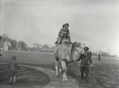 Een Arabische kameel neemt een paar kinderen mee voor een ritje in ZSL Whipsnade, maart 1932 door Frederick William Bond